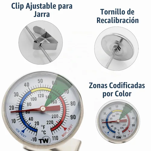 Vista 3 de Termómetro de leche para vaporizar leche - Ideal como termómetro de temperatura de café con sonda de acero inoxidable de 175 mm y clip para café