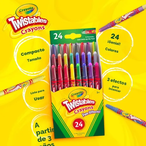 Vista 5 de Crayola Twistables - Crayones para niños (24 unidades) sin afilar, suministros para colorear para niños pequeños, menos desorden, relleno de media