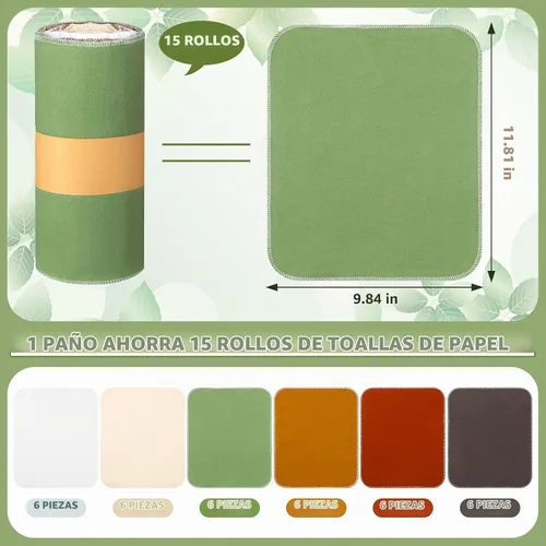 Vista 2 de Paquete de 36 toallas de papel reutilizables para limpieza, tono tierra