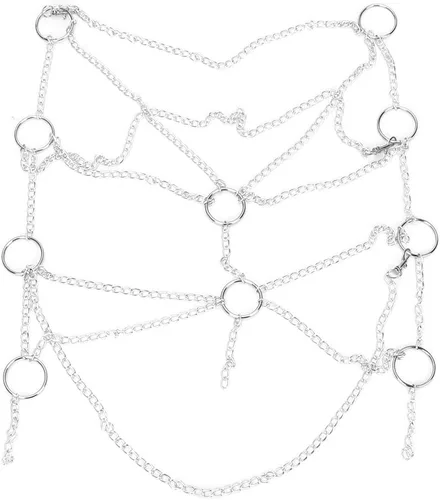 Vista 6 de Conjunto de cadena de lencería para mujer, conjunto de cadena de metal metálico con borla tentadora, plateado