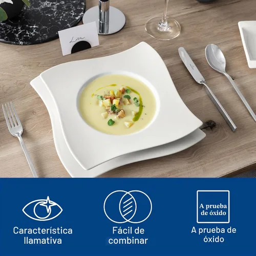 Vista 5 de Villeroy & Boch New Wave - Juego de cubiertos de 64 piezas, diseño elegante y moderno, acero inoxidable 18/10, servicio para 12