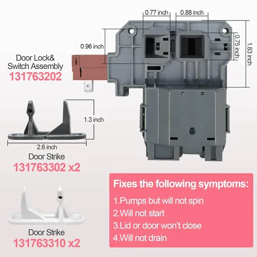 Vista 2 de Actualización 131763256 1317632 para lavadora Frigidaire Affinity Cerradura de puerta de carga frontal Lavadora Parte de reemplazo 131763202