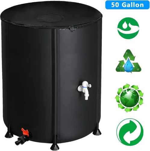 Vista 5 de Depósito de agua plegable de 50 galones, tanque de almacenamiento de agua portátil, sistema de recolección de agua de lluvia, contenedor de captador