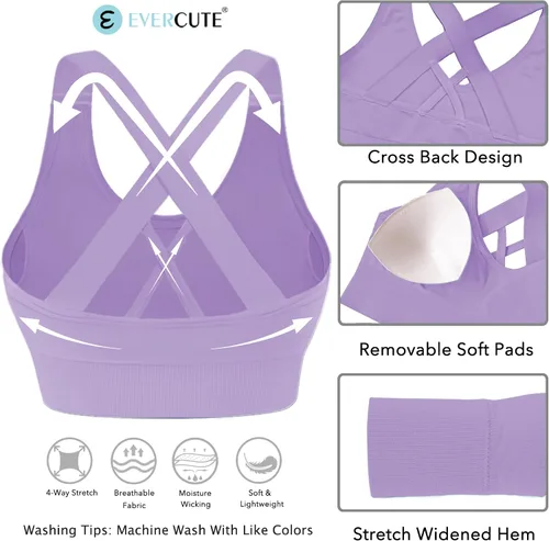 Vista 5 de Evercute - Brasier deportivo para mujer, con relleno, tirantes cruzados y sin costuras, brasier de soporte medio para alto impacto, ideal para yoga