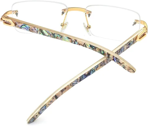 Vista 7 de HEPIDEM 100% Really Buffalo Horn Mejillón Shell Rimless Gafas Marco 908