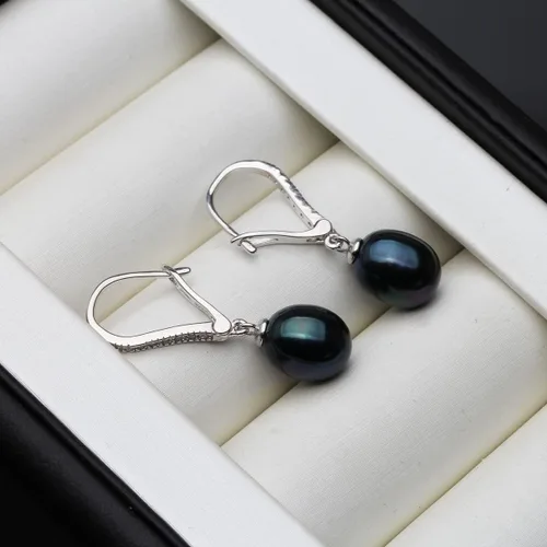 Vista 3 de Aretes colgantes de plata de ley 925 de 8 a 0.354in, color negro, blanco, gris, perla cultivada en agua dulce, joyería para mujeres y niñas