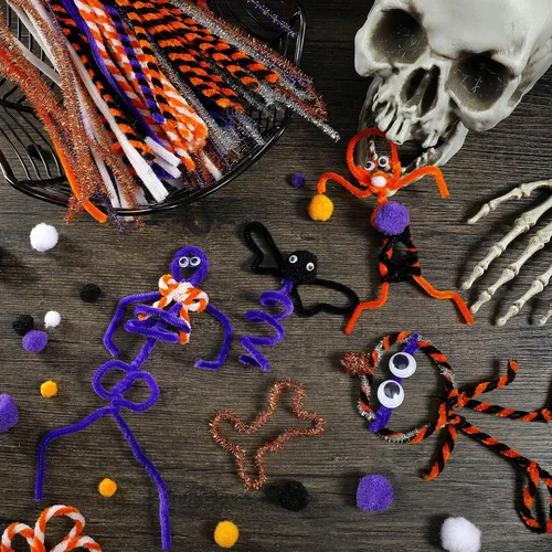 Vista 3 de Los juegos de 800 limpiadores de tuberías de Halloween incluyen 200 paquetes de 10 colores de tallos de chenilla, 200 unidades, 5 tamaños