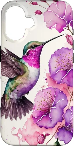 Vista 32 de Hummingbird Floral Watercolor Pink Purple Paint Flowers Case for iPhone 17