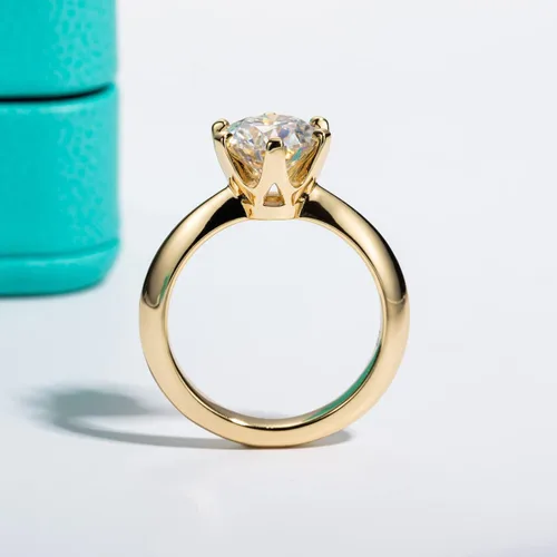 Vista 3 de AnuClub Anillo solitario de moissanita VVS1 de 6 puntas, color D de 6 puntas, plata chapada en oro amarillo grueso, nunca se decolora, regalo