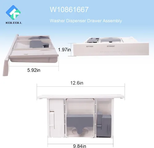 Vista 2 de W10861667 - Conjunto de cajón dispensador de arandela blanca – Reemplaza W10601851 W10777950 W10794820 compatible con lavadora Whirlpool Maytag