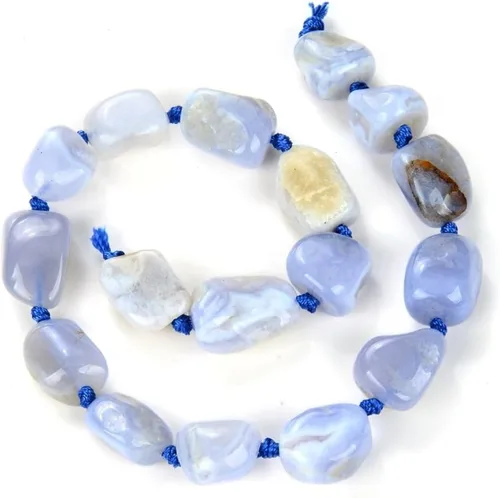 Vista 4 de Adabele Cuentas de piedras preciosas perforadas grandes de cuarzo de ágata de encaje azul pulido natural de 15 pulgadas