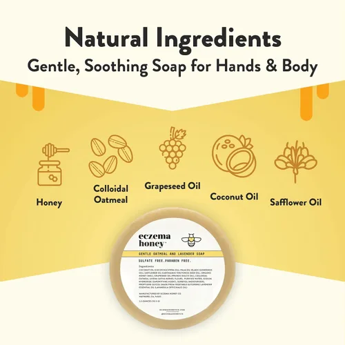 Vista 3 de ECZEMA HONEY Crema calmante original para la piel, jabón de avena y lavanda, paquete para pieles secas y sensibles - Libre de crueldad
