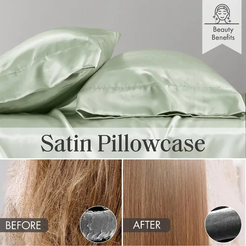 Vista 113 de Madison Park Essentials - Juego de sábanas de satén de lujo y sedoso con brillo natural, bolsillo elástico de 14 pulgadas para colchones de hasta 16