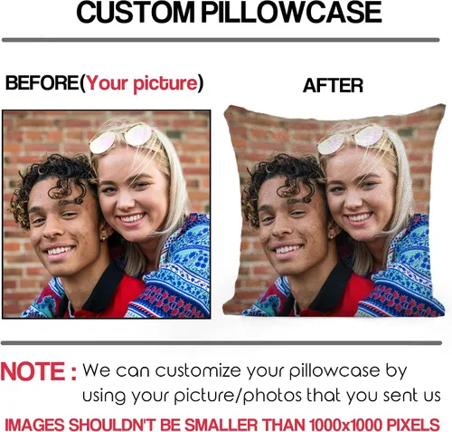 Vista 2 de Funda de almohada mágica reversible personalizada, diseño de fotos de lentejuelas, impresión de un solo lado, funda de almohada para fotos