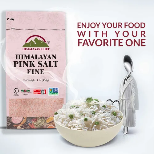 Vista 7 de Himalayan Chef WBM - Sal rosa del Himalaya de grano fino para hornear, cocinar y condimentar, 1 libra/cada paquete de 6