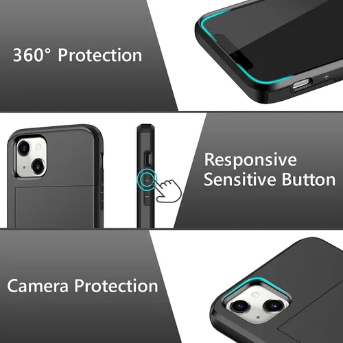 Vista 5 de SAMONPOW Funda compatible con iPhone 13 con tarjetero híbrido de doble capa, protección resistente, a prueba de golpes, 13, para mujeres y hombres