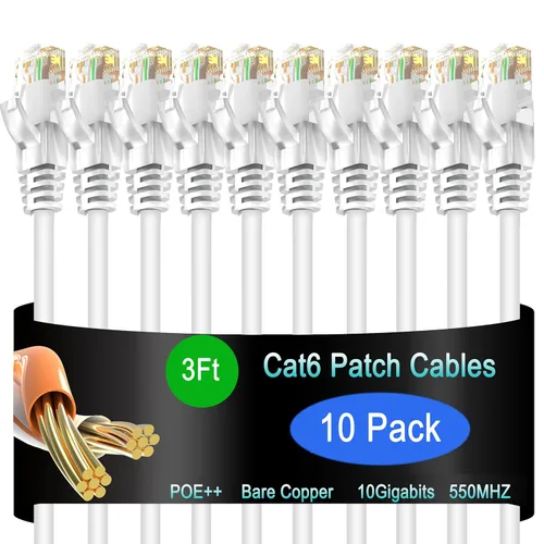 Vista 59 de Cable de Parche Ethernet Cat6 de 0.5 pies (Paquete de 10), Cable de Parche Cat6 para Centros de Datos, Cable Cat 6 10G, Cables de Parche de Red