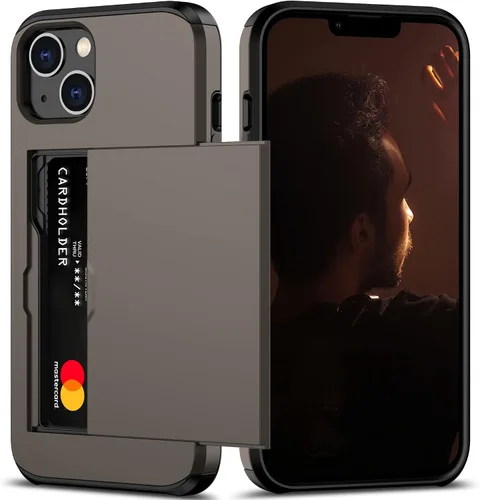 Vista 9 de Nvollnoe Funda para iPhone 13 con tarjetero [almacena 5 tarjetas] Funda tipo cartera de doble capa resistente a prueba de golpes con ranura oculta