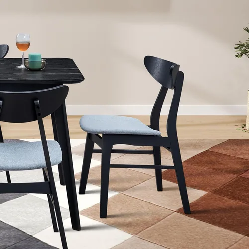 Vista 9 de Dining Chairs Set of 2, Modern Soft Upholstered Kitchen Side Chairs with Wooden Frame, Table & Chair Sets for Dining Room, Living Room, Black