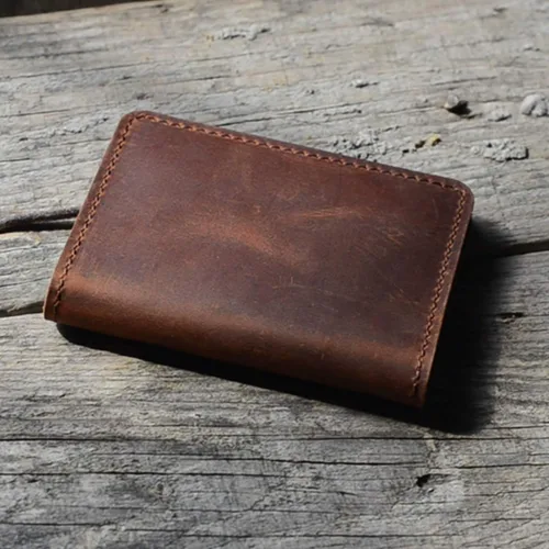 Vista 4 de JJNUSA Billetera de cuero minimalista hecha a mano para hombre, diseño de flores marrones
