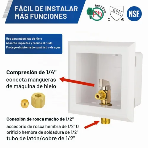 Vista 2 de 1 caja de máquina de hielo EFIELD, conexión de entrada MIP de sudor de 1/2