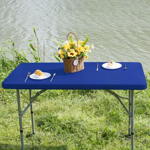Vista 2 de Mantel de mesa rectangular de 4 pies con ajuste elástico, mantel de elastano elástico de 4 pies para mesa, mantel elástico de spandex para cocina