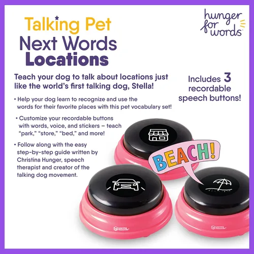 Vista 5 de Hunger For Words Talking Pet Next Words Locations - Juego de 3 botones de voz grabables para perros, botones de comunicación para perros