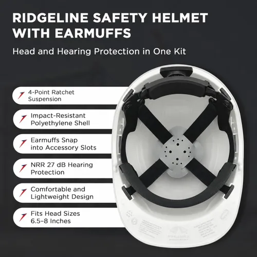 Vista 3 de Ridgeline - Casco de seguridad estilo gorra con orejeras incluidas, casco blanco