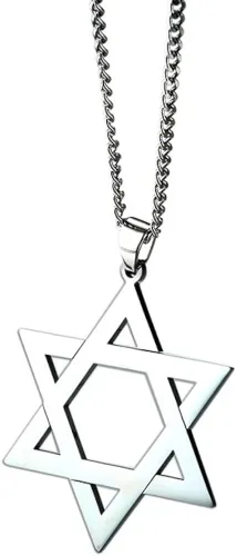 Vista 6 de Collar con colgante de hexagrama de la estrella de David de acero inoxidable con símbolo religioso judío para hombre
