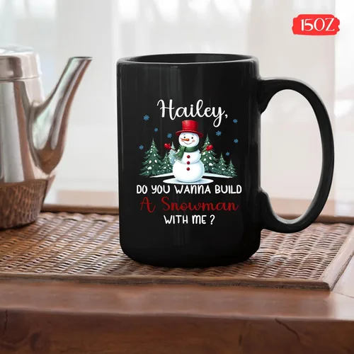 Vista 5 de Taza personalizada con nombre, diseño de muñeco de nieve con nombre, tazas de café de Navidad de muñeco de nieve, regalos personalizados para árbol