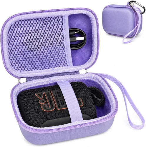 Vista 13 de Funda rígida de transporte para altavoz Bluetooth JBL Go 5/Go 4/Go 3, bolsa de almacenamiento de viaje con forro suave, bolsillo de malla, correa