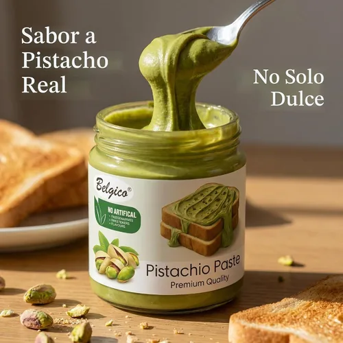 Vista 3 de Crema de Pistacho (30%) 200g (7oz) – Mantequilla de Pistacho Endulzada, Pasta, Crema para Untar y Salsa para Relleno de Barra de Chocolate de Dubái