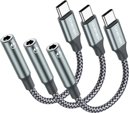 Vista 7 de OneKer │ Adaptador USB de tipo C a conector de auriculares de 3,5 mm, (paquete de 2 unidades) cable USB C a auxiliar hembra compatible con iPhone