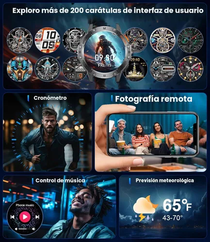 Vista 8 de LIGE - Reloj inteligente AMOLED de 1.43" para hombres con linterna, Bluetooth, llamadas, más de 100 modos deportivos, 530mAh, resistente al agua