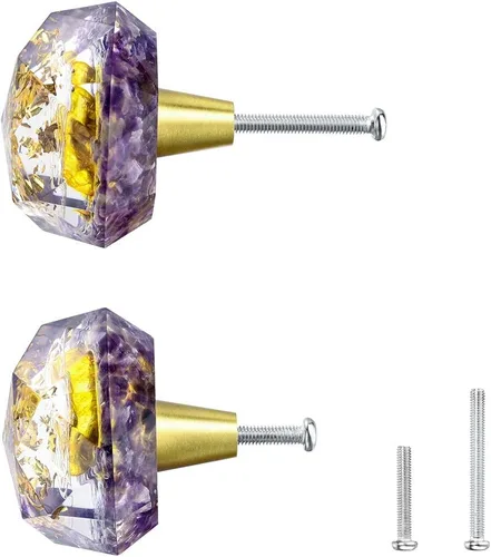 Vista 3 de Lpraer 2 pomos de cristal de resina con amatista, tiradores de cajón de piedra decorativa para armario de cocina, aparador, armario