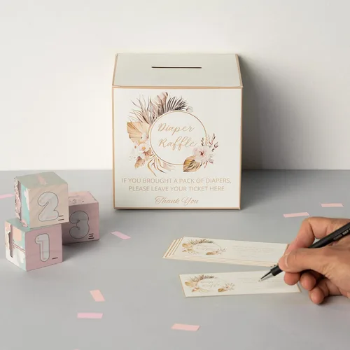 Vista 7 de 50 boletos para sorteo de pañales para baby shower, juegos de baby shower, decoraciones bohemias para baby shower, caja de rifa de pañales para baby