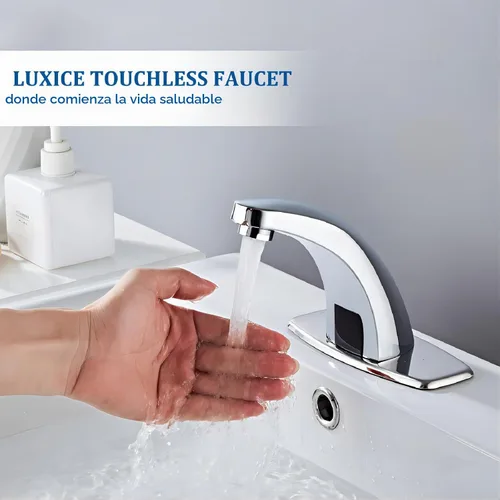 Vista 4 de Grifo de lavabo de baño sin contacto con sensor de movimiento automático, manos libres, grifos comerciales cromados con válvula mezcladora