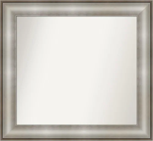 Vista 361 de Amanti Art Espejo de baño plateado para sobre el fregadero, 28 x 37 pulgadas, elegante espejo rectangular de peltre cepillado, marco de madera