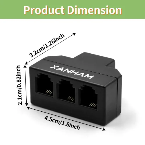 Vista 3 de Cable RJ11 Divisor de 3 vías, conector 6P4C, adaptador de cable de línea telefónica con cable de 3 pulgadas para cable de teléfono fijo, negro