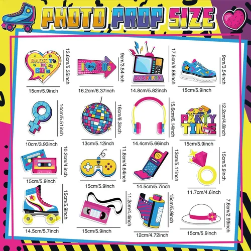 Vista 4 de Decoraciones de fiesta de los años 80, accesorios para cabina de fotos, decoraciones de fiesta temática retro de los años 80, decoraciones de fiesta