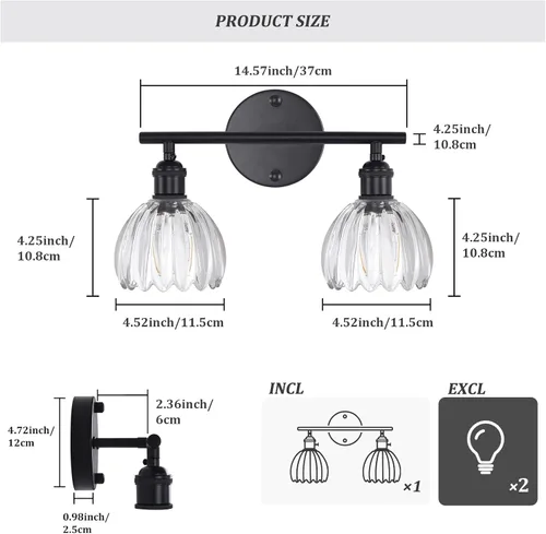 Vista 238 de Shenmoyl Lámparas de baño, lámpara de pared de 2 luces para tocador sobre espejo con pantalla de vidrio tulipán blanco para dormitorio, sala