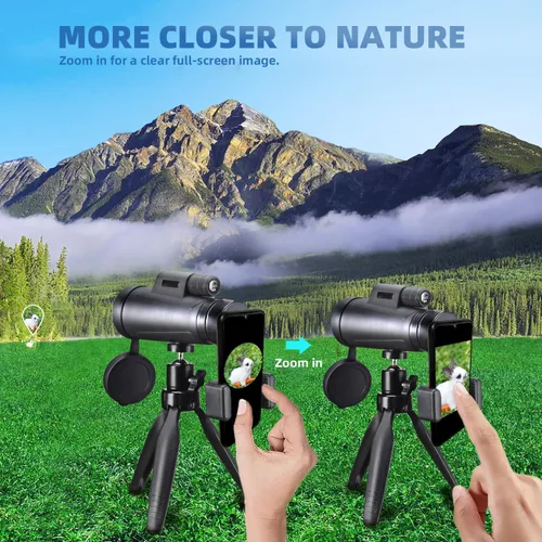 Vista 6 de Monocular HD para adultos, compacto con adaptador para teléfono inteligente y trípode, negro
