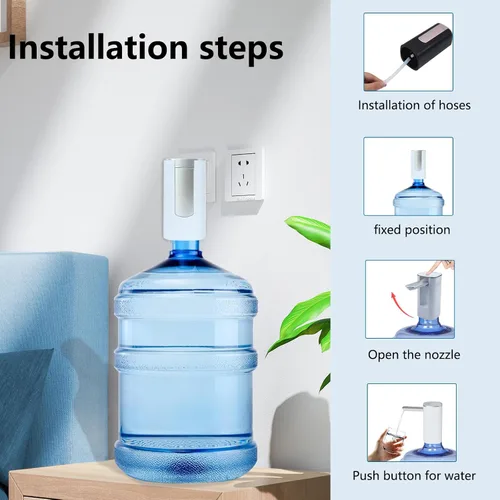 Vista 9 de Electric Water Bottle Pump Rechargeable Water Dispenser Autofolding Spout Smart Portable USB Charging for Kitchen Office Home Camping Bedroom