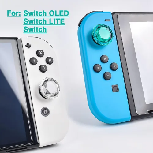 Vista 5 de DLseego Diamond 3D Thumb Grips Caps Design for Switch & Switch Lite & Switch OLED Joy Con Crystal Clear Console Joystick Cover 4PCS - Clear and Green