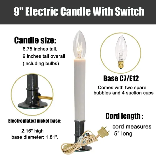 Vista 3 de Paquete de 4 velas eléctricas para ventana con base chapada en peltre, interruptor de encendido/apagado, lámpara de velas de ventana con bombilla