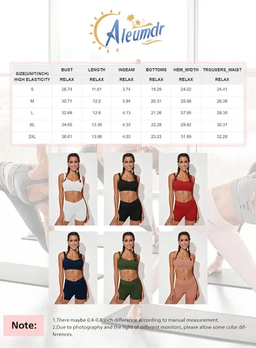 Vista 6 de Aleumdr Trajes de dos piezas para mujer, trajes de entrenamiento, brasier deportivo con pantalones cortos de yoga cruzados