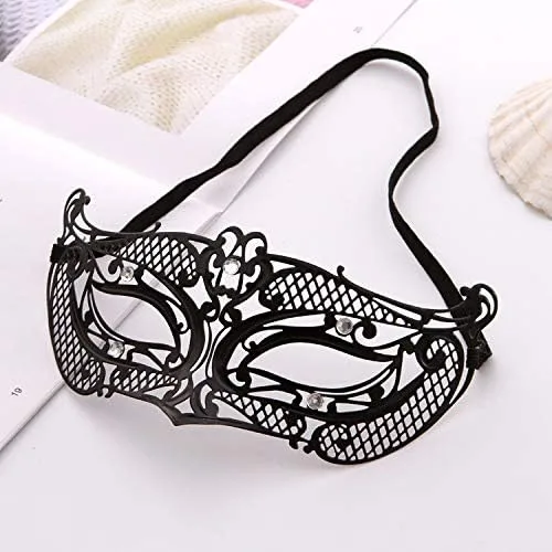 Vista 3 de FaceWood Máscara de mascarada para mujer, máscara de metal ultraligera brillante con diamantes de imitación veneciana, bonita fiesta, noche, baile