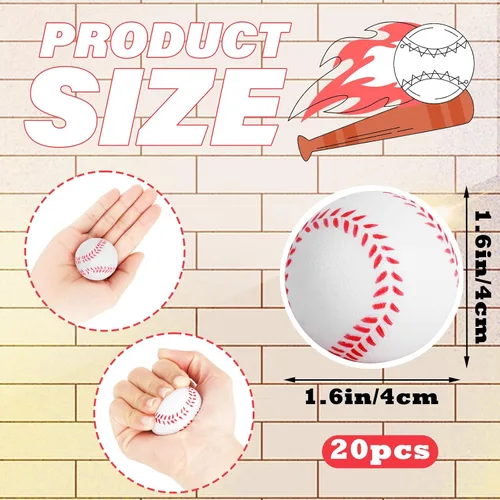 Vista 2 de Mini pelotas de béisbol para el estrés, paquete de 20 unidades, mini espuma de béisbol, juguete ansioso, juguete deportivo para niños, escuela
