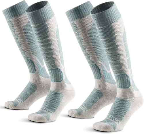 Vista 17 de Calcetines de lana de merino para esquí para hombres, mujeres y jóvenes - Calcetines térmicos de snowboard con amortiguación completa por encima