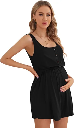 Vista 3 de Verdusa Mameluco de maternidad para mujer, cuello redondo, botones frontales, cintura alta